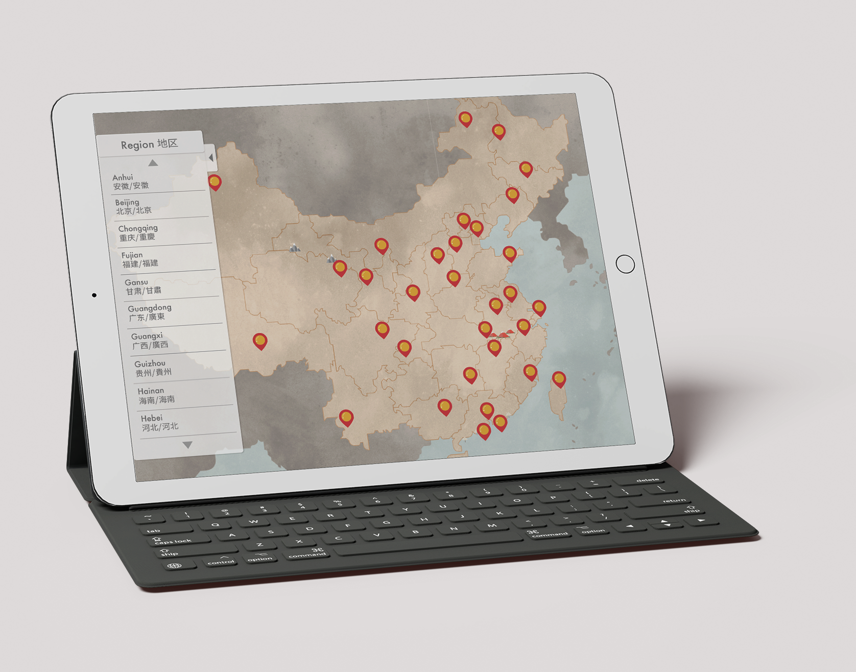 Mockup of Map Screen of application on iPad