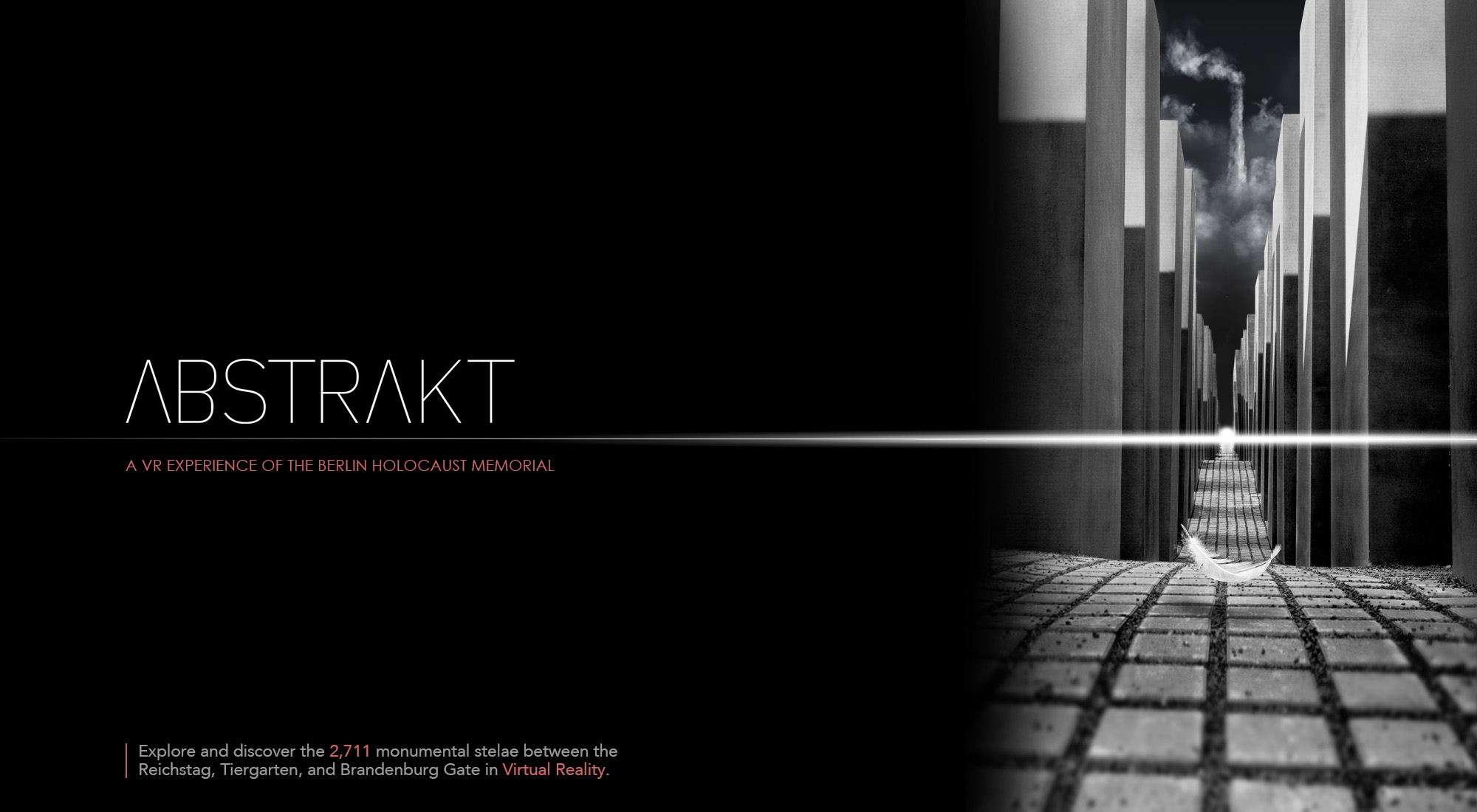 Abstrakt Banner — a landscape image where half is faded to black, showing the title of the experience (ABSTRAKT) and a tagline that reads: 