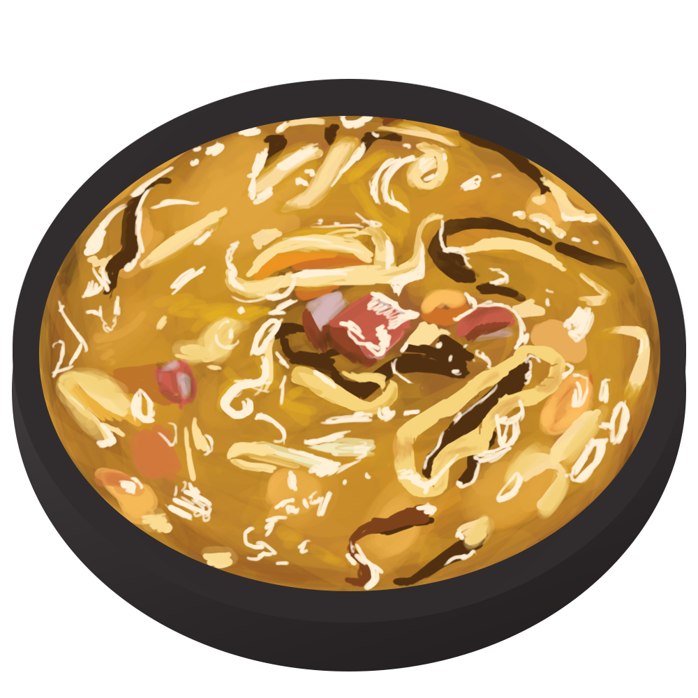 Painted Illustration of a dish of Hot Pepper Soup, which originated from the Henan Province of China.
